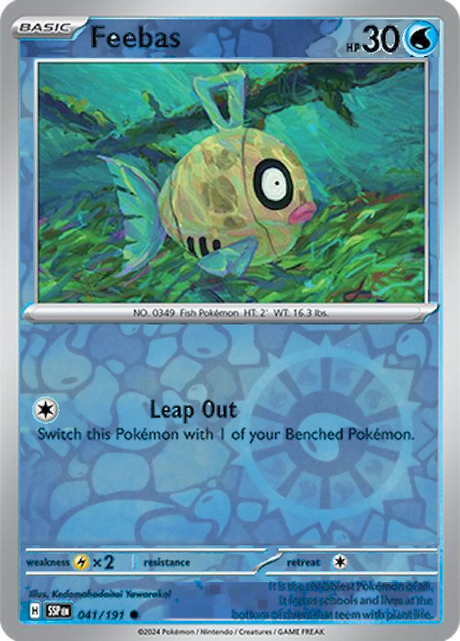 Feebas 041/191, Surging Sparks, Reverse Holo, representative matte composite
