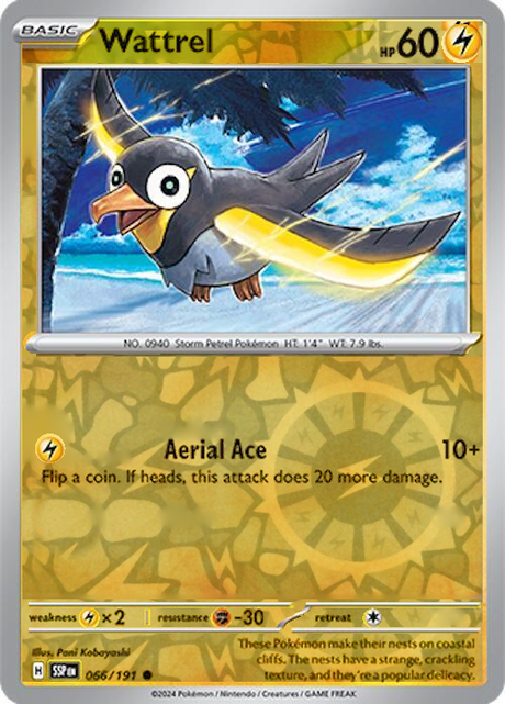 Wattrel 066/191, Surging Sparks, Reverse Holo, representative matte composite