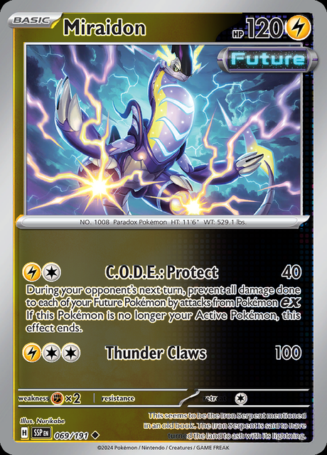 Miraidon 069/191, Surging Sparks, Reverse Holo, representative matte composite