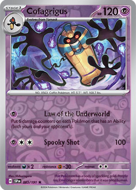 Cofagrigus 083/191, Surging Sparks, Reverse Holo, representative matte composite