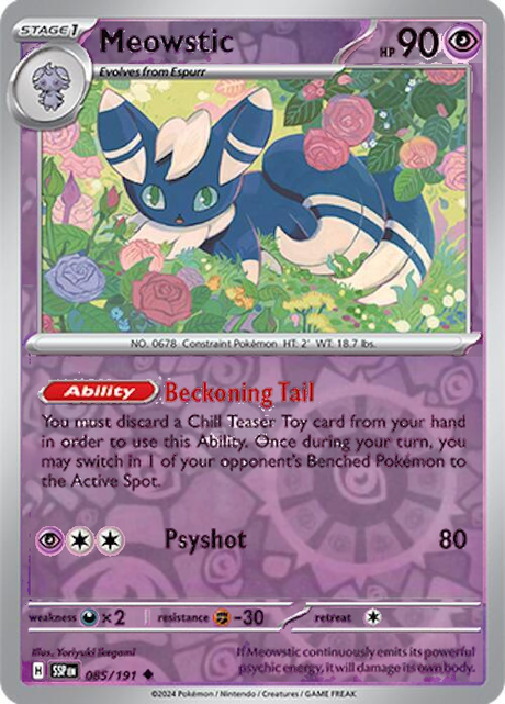 Meowstic 085/191, Surging Sparks, Reverse Holo, representative matte composite