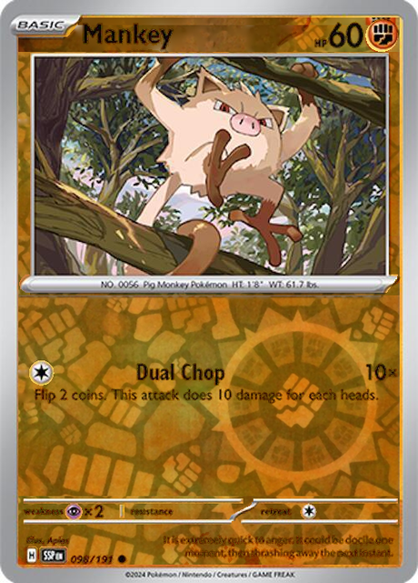 Mankey 098/191, Surging Sparks, Reverse Holo, representative matte composite