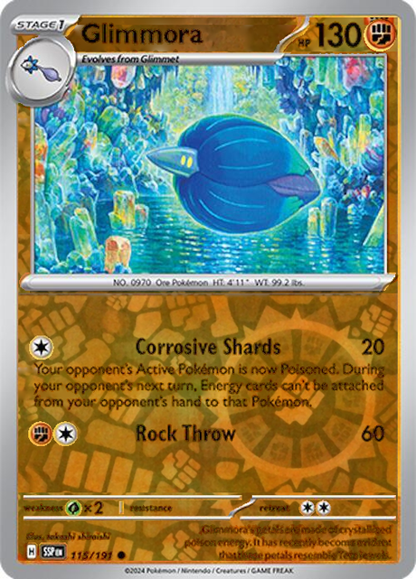 Glimmora 115/191, Surging Sparks, Reverse Holo, representative matte composite