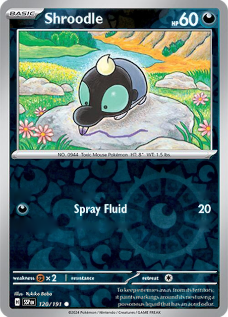 Shroodle 120/191, Surging Sparks, Reverse Holo, representative matte composite