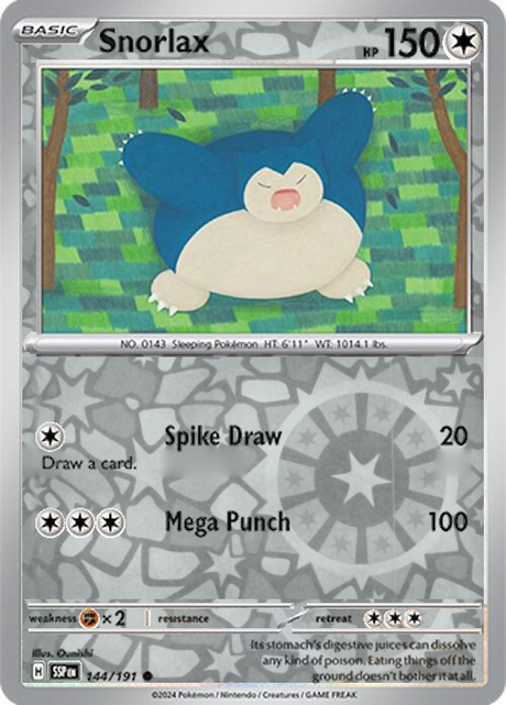 Snorlax 144/191, Surging Sparks, Reverse Holo, representative matte composite