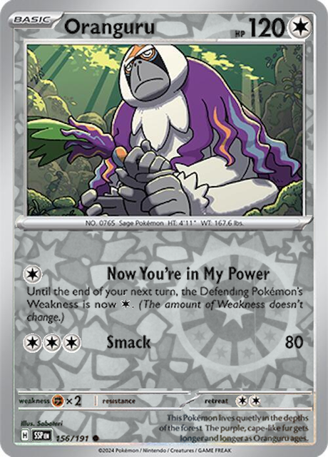 Oranguru 156/191, Surging Sparks, Reverse Holo, representative matte composite
