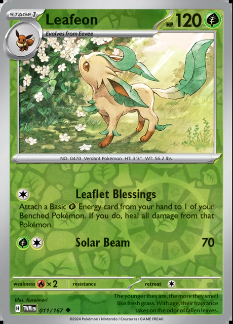 Leafeon 011/167, Twilight Masquerade, Reverse Holo, representative matte composite