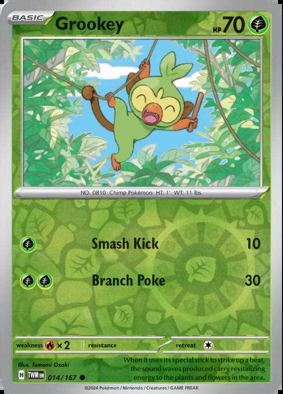 Grookey 014/167, Twilight Masquerade, Reverse Holo, representative matte composite