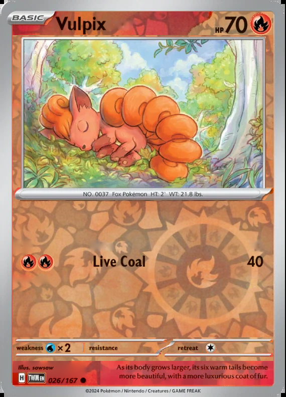 Vulpix 026/167, Twilight Masquerade, Reverse Holo, representative matte composite