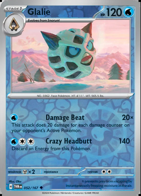 Glalie 052/167, Twilight Masquerade, Reverse Holo, representative matte composite