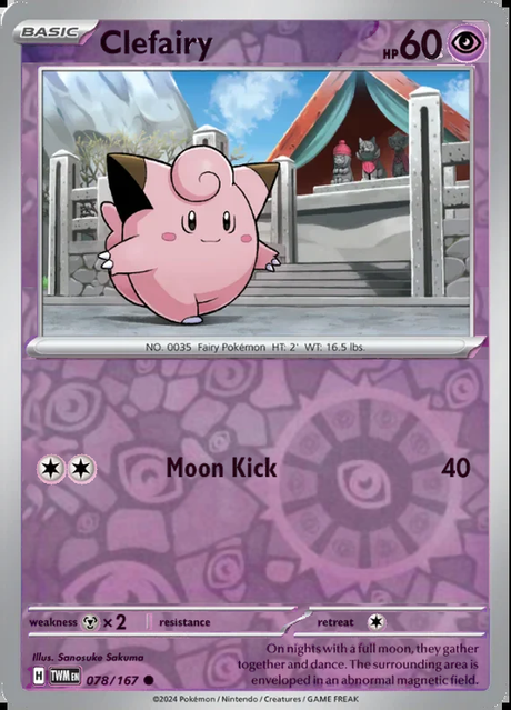Clefairy 078/167, Twilight Masquerade, Reverse Holo, representative matte composite