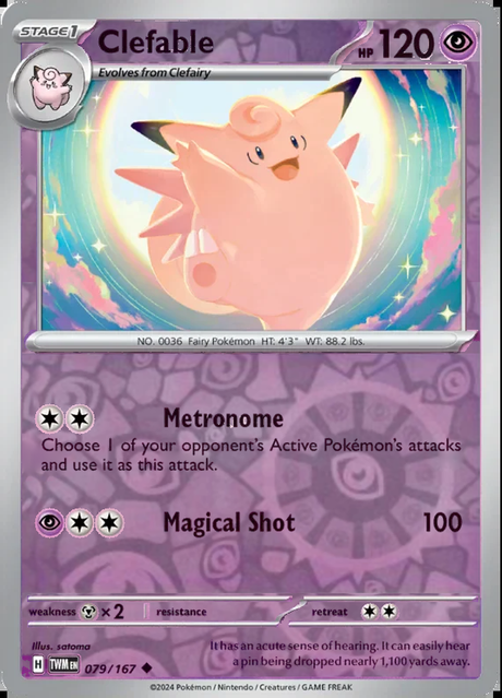 Clefable 079/167, Twilight Masquerade, Reverse Holo, representative matte composite