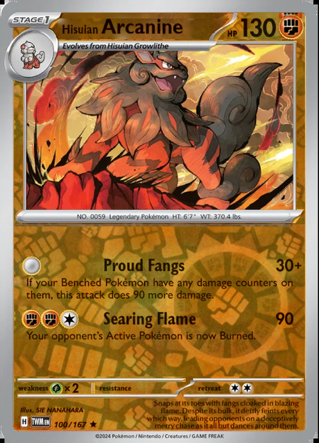 Hisuian Arcanine 100/167, Twilight Masquerade, Reverse Holo, representative matte composite
