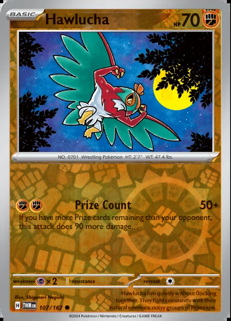 Hawlucha 107/167, Twilight Masquerade, Reverse Holo, representative matte composite