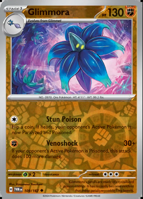 Glimmora 109/167, Twilight Masquerade, Reverse Holo, representative matte composite