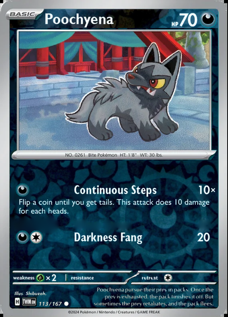 Poochyena 113/167, Twilight Masquerade, Reverse Holo, representative matte composite
