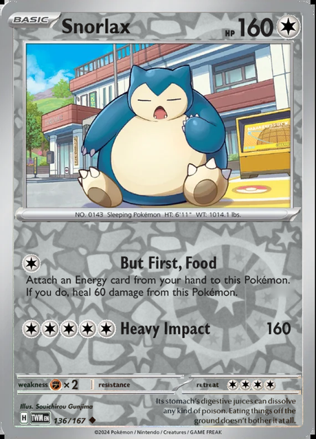 Snorlax 136/167, Twilight Masquerade, Reverse Holo, representative matte composite