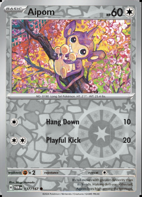 Aipom 137/167, Twilight Masquerade, Reverse Holo, representative matte composite