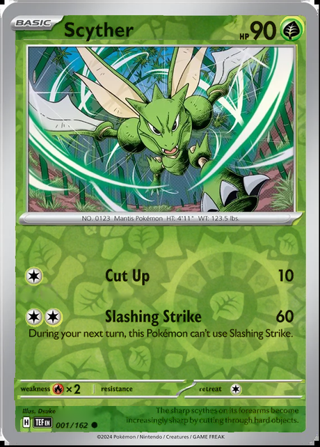 Scyther 001/162, Temporal Forces, Reverse Holo, representative matte composite
