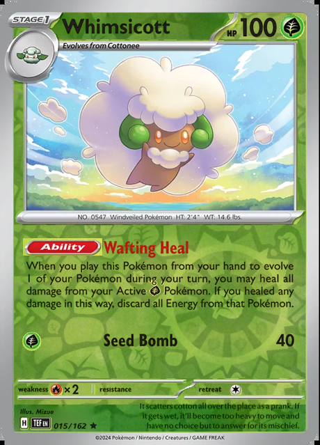 Whimsicott 015/162, Temporal Forces, Reverse Holo, representative matte composite