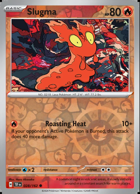 Slugma 028/162, Temporal Forces, Reverse Holo, representative matte composite