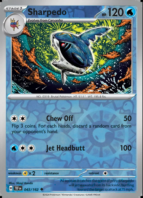 Sharpedo 043/162, Temporal Forces, Reverse Holo, representative matte composite