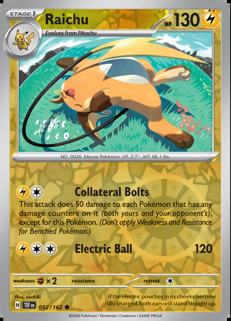 Raichu 052/162, Temporal Forces, Reverse Holo, representative matte composite