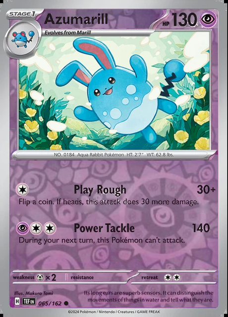 Azumarill 065/162, Temporal Forces, Reverse Holo, representative matte composite