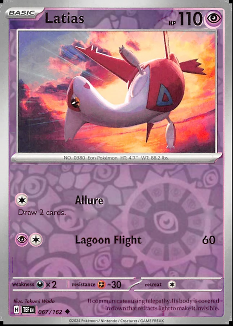 Latias 067/162, Temporal Forces, Reverse Holo, representative matte composite