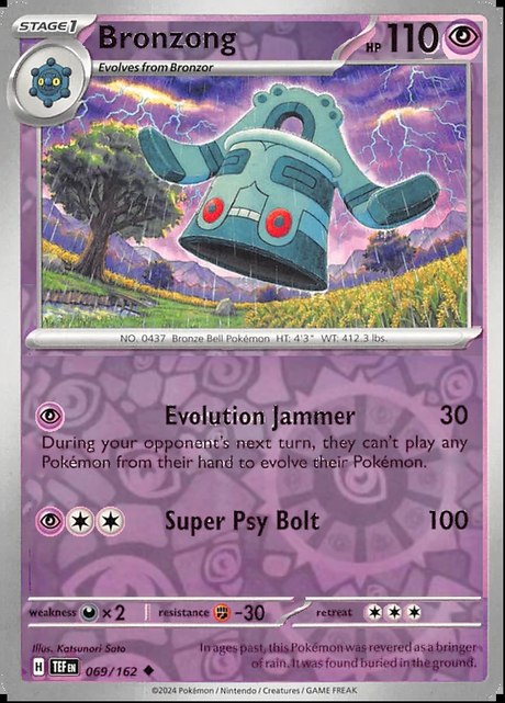 Bronzong 069/162, Temporal Forces, Reverse Holo, representative matte composite