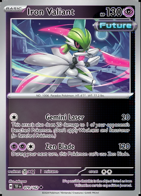 Iron Valiant 079/162, Temporal Forces, Reverse Holo, representative matte composite