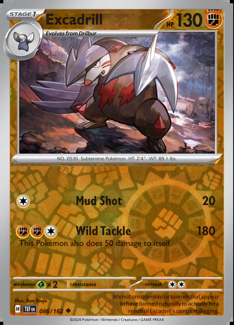 Excadrill 086/162, Temporal Forces, Reverse Holo, representative matte composite
