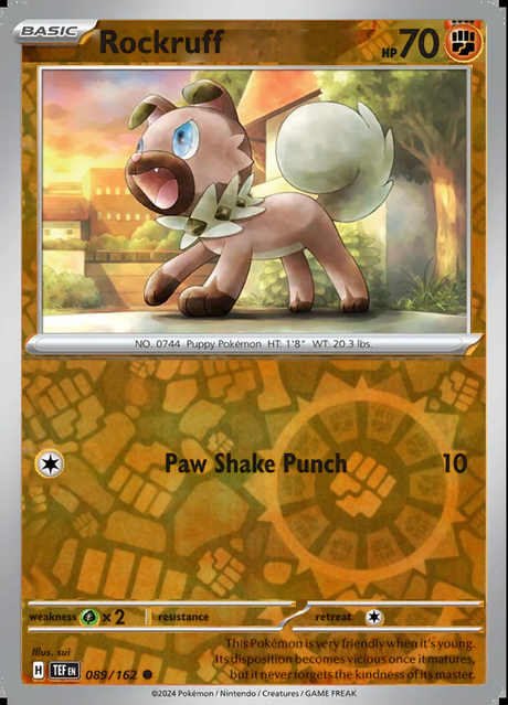 Rockruff 089/162, Temporal Forces, Reverse Holo, representative matte composite