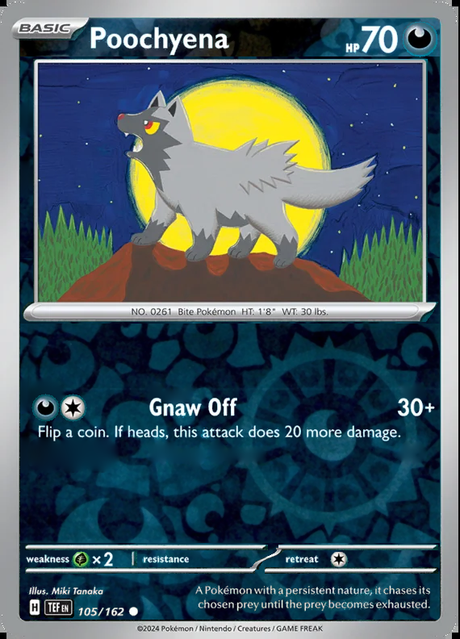Poochyena 105/162, Temporal Forces, Reverse Holo, representative matte composite