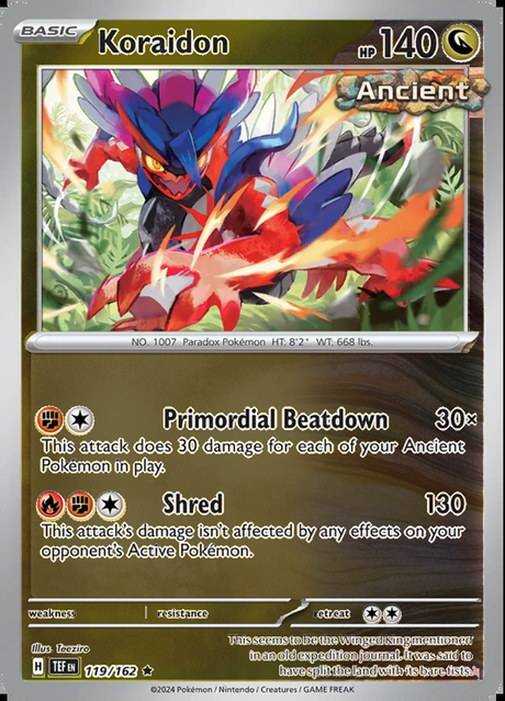 Koraidon 119/162, Temporal Forces, Reverse Holo, representative matte composite