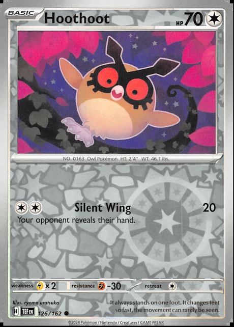 Hoothoot 126/162, Temporal Forces, Reverse Holo, representative matte composite
