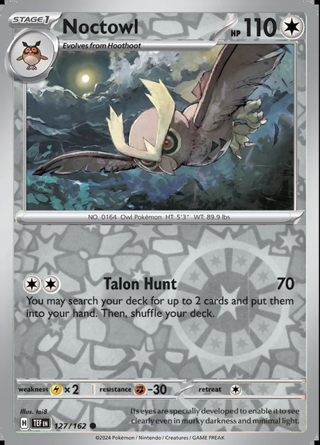 Noctowl 127/162, Temporal Forces, Reverse Holo, representative matte composite