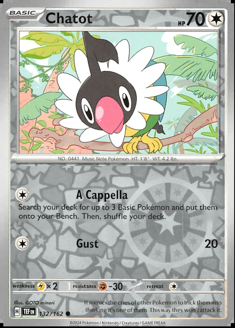 Chatot 132/162, Temporal Forces, Reverse Holo, representative matte composite