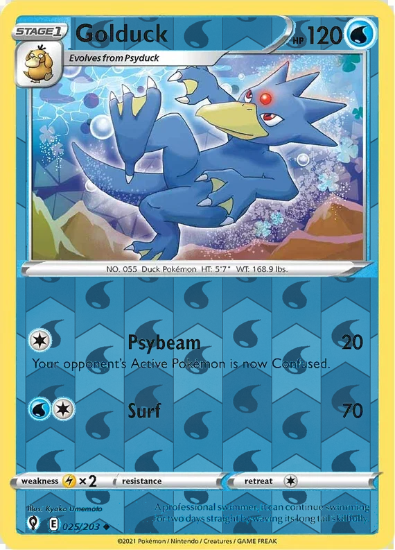 Golduck 025/203 - Pokemon TCG Evolving Skies - Reverse Holo - representative matte composite (not an authentic reflective foil scan).