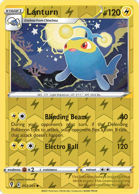 Lanturn 053/203, Evolving Skies, Reverse Holo, representative matte composite; not an authentic reflective foil scan.