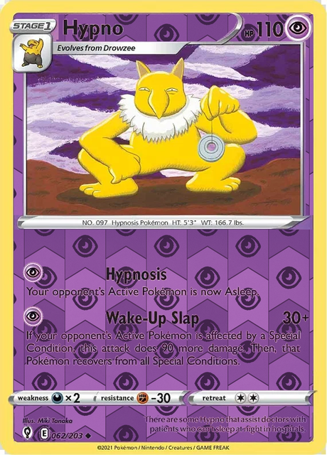 Hypno 062/203, Evolving Skies, Reverse Holo finish, representative matte composite; not an authentic reflective foil scan