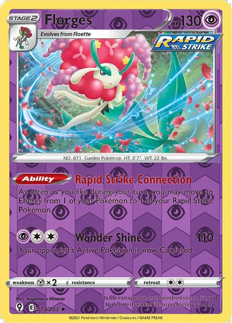 Florges 073/203, Evolving Skies, Reverse Holo finish, representative matte composite; not an authentic reflective foil scan