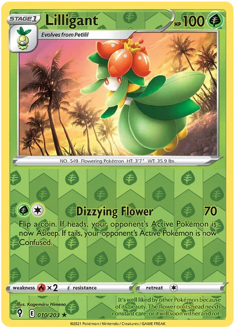 Lilligant 010, Evolving Skies Singles, Reverse Holo, representative matte composite