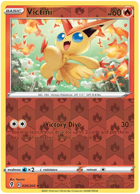 Victini 020, Evolving Skies Singles, Reverse Holo, representative matte composite