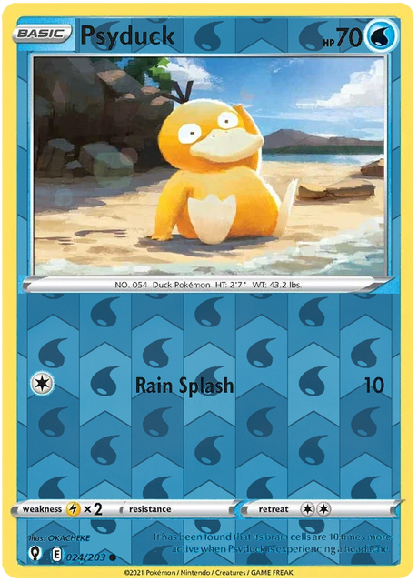 Psyduck 024, Evolving Skies Singles, Reverse Holo, representative matte composite