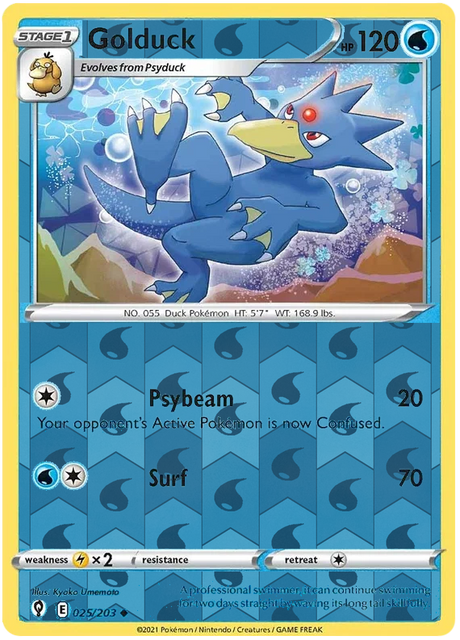 Golduck 025, Evolving Skies Singles, Reverse Holo, representative matte composite
