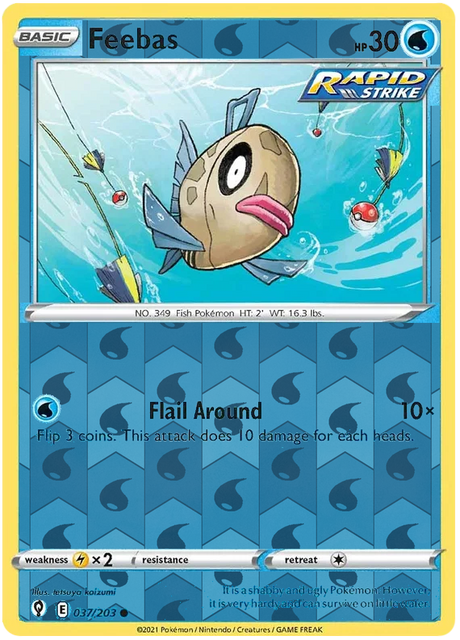 Feebas 037, Evolving Skies Singles, Reverse Holo, representative matte composite