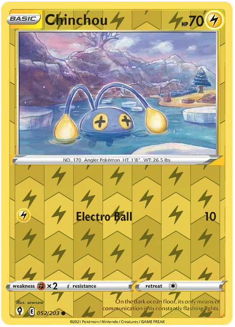 Chinchou 052, Evolving Skies Singles, Reverse Holo, representative matte composite