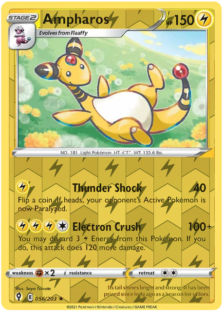 Ampharos 056, Evolving Skies Singles, Reverse Holo, representative matte composite