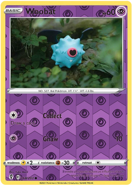 Woobat 068, Evolving Skies Singles, Reverse Holo, representative matte composite